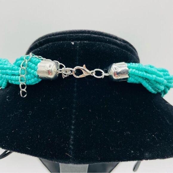 Turquoise Beaded Braided Multi Strand Necklace and Earring Set - Picture 4 of 9